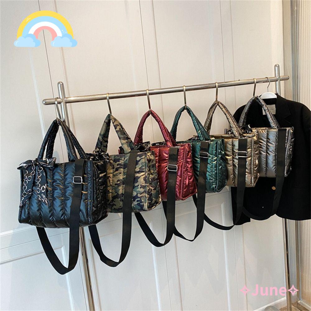 JUNE Túi Tote Đeo Vai / Xách Tay Bằng Vải Cotton Phối Ruy Băng Thời Trang Sức Chứa Lớn Cho Nữ