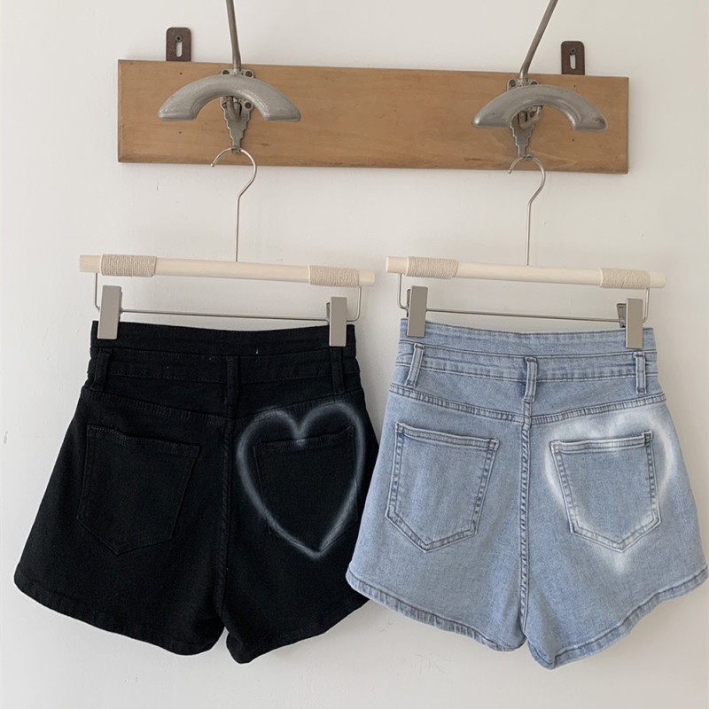 Quần Short Denim Lưng Cao In Họa Tiết Cá Tính Trẻ Trung
