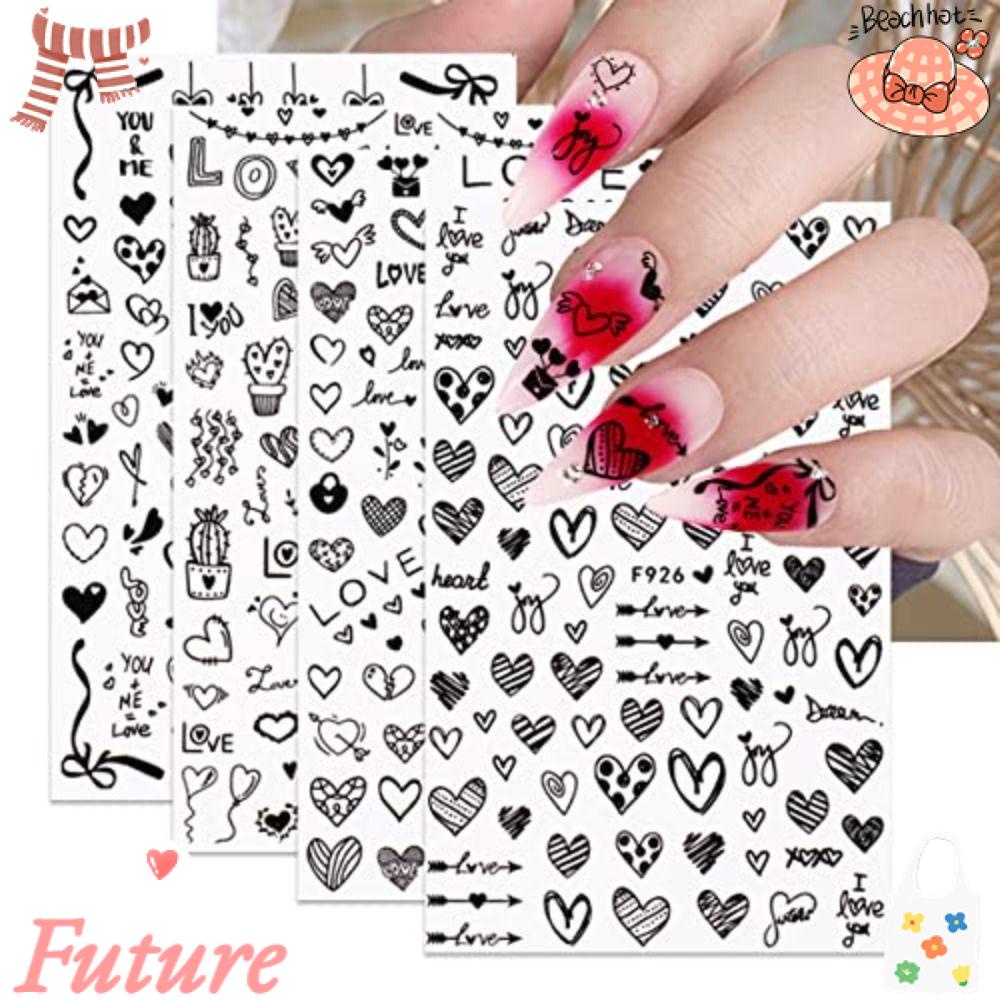 FUTURE Miếng Dán Trang Trí Móng Tay Họa Tiết Trái Tim Chữ Love Thời Trang