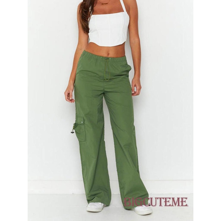 Quần Baggy Lưng Vừa Màu Trơn Có Túi Thời Trang Đường Phố Cho Nữ