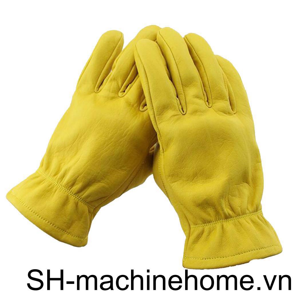 (runbu) Găng Tay Chạy Xe Đạp Bằng Da Bò Màu Vàng Có Đệm Điều Chỉnh Được