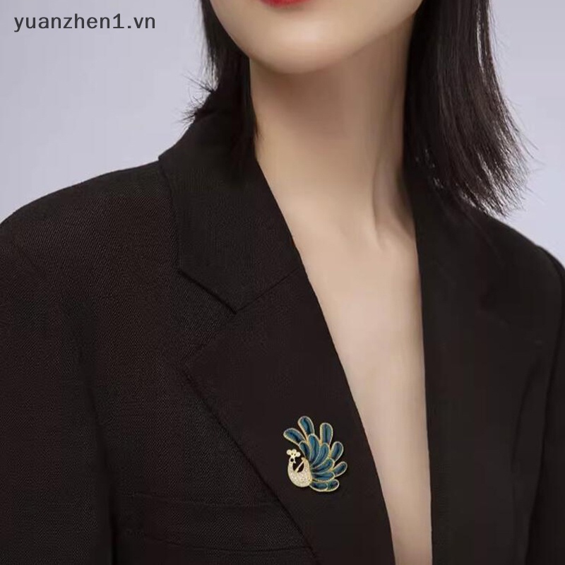 Ghim Cài Áo Hình Chim Công Đính Đá Xanh Dương Phong Cách Hàn Quốc Dễ Thương