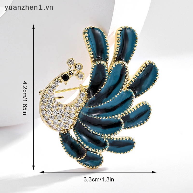 Ghim Cài Áo Hình Chim Công Đính Đá Xanh Dương Phong Cách Hàn Quốc Dễ Thương