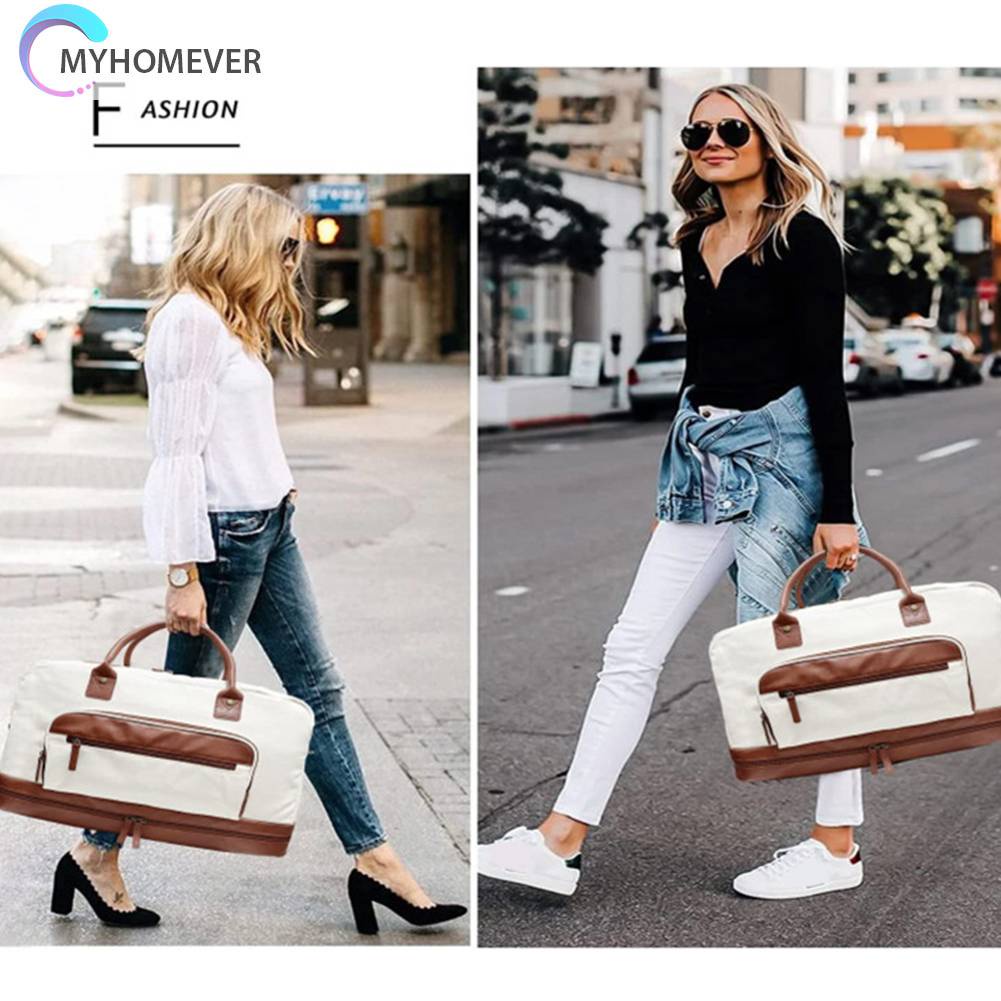 Túi Xách Canvas Cỡ Lớn Có Ngăn Đựng Đồ Khô / Ướt Tiện Dụng Cho Nam Và Nữ