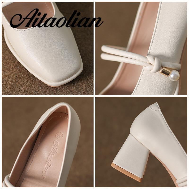 Giày Cao Gót 5cm Da Mềm Mũi Vuông Phong Cách Anh Quốc Cho Nữ