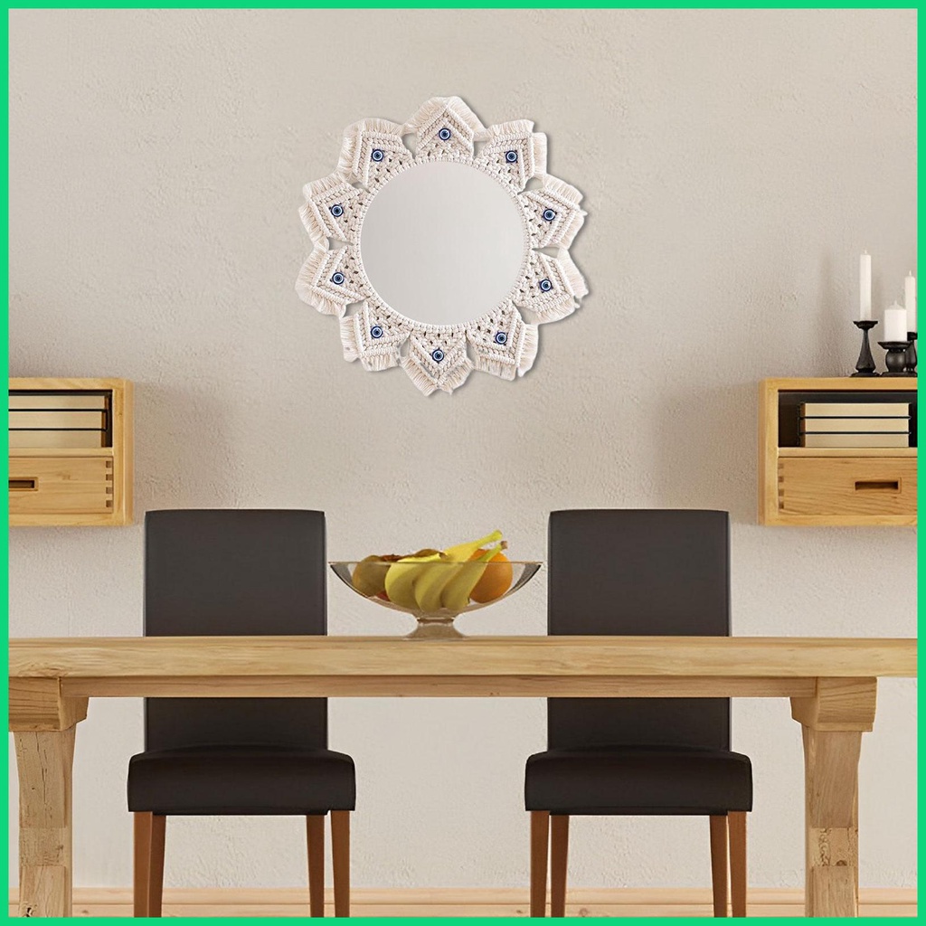 Gương Macrame Treo Tường Kèm Gương Tròn Phong Cách Bohemian