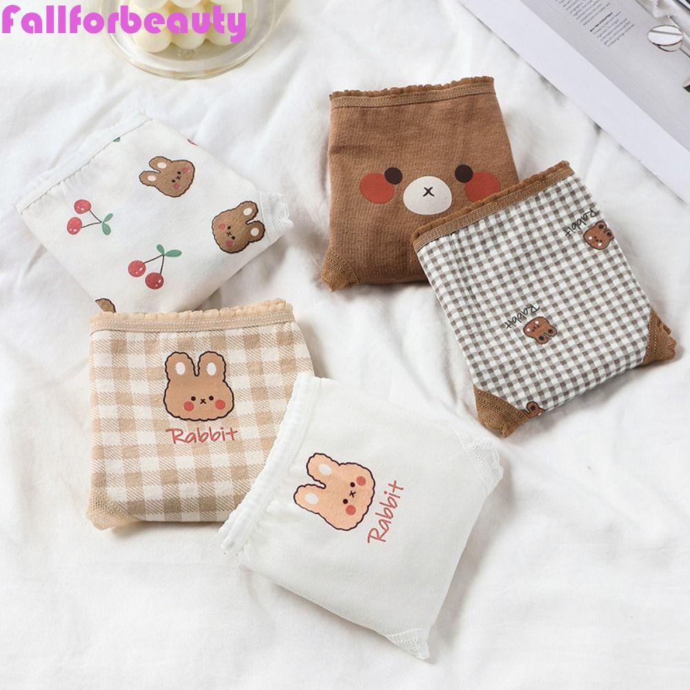 FALLFORBEAUTY Quần Lót Cotton In Họa Tiết Phong Cách Retro Nhật Hàn Xinh Xắn Cho Nữ