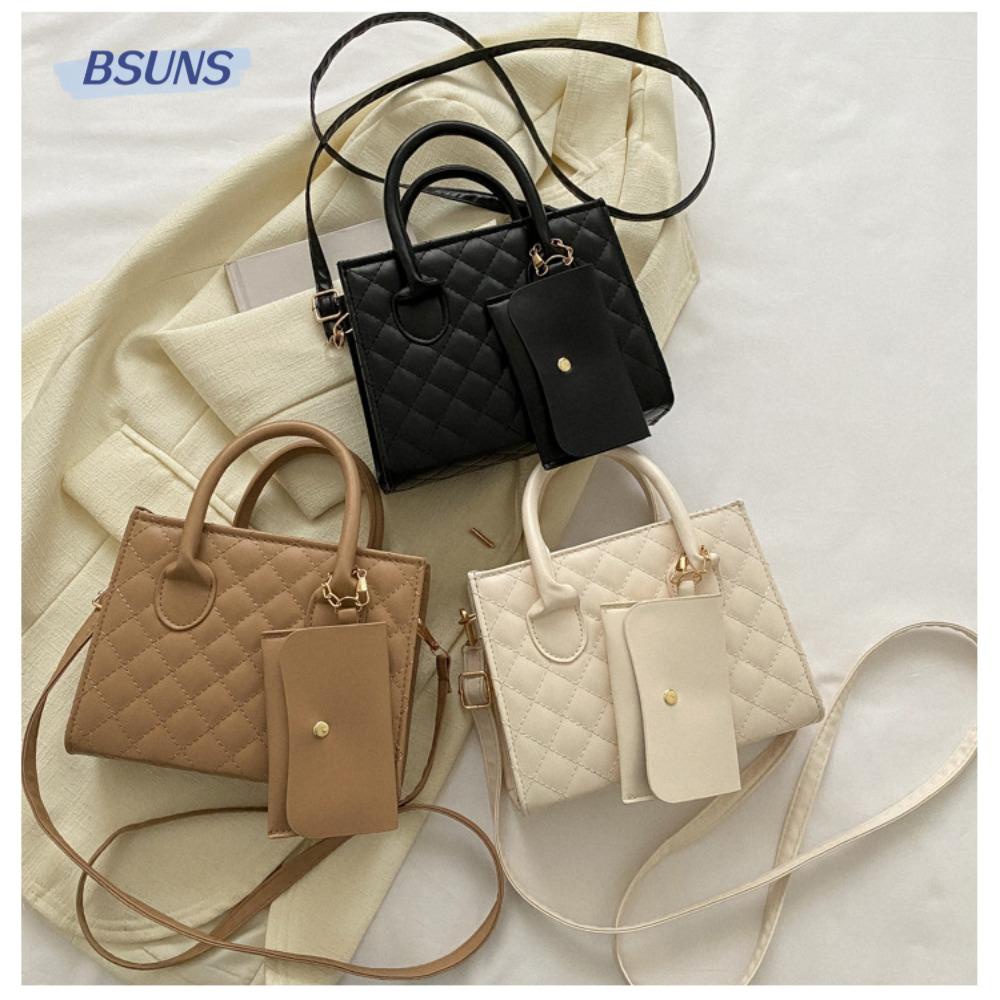 BSUNS Túi Đeo Chéo Da PU Màu Trơn Họa Tiết Kẻ Sọc Có Khóa Kéo Thời Trang Cho Nữ