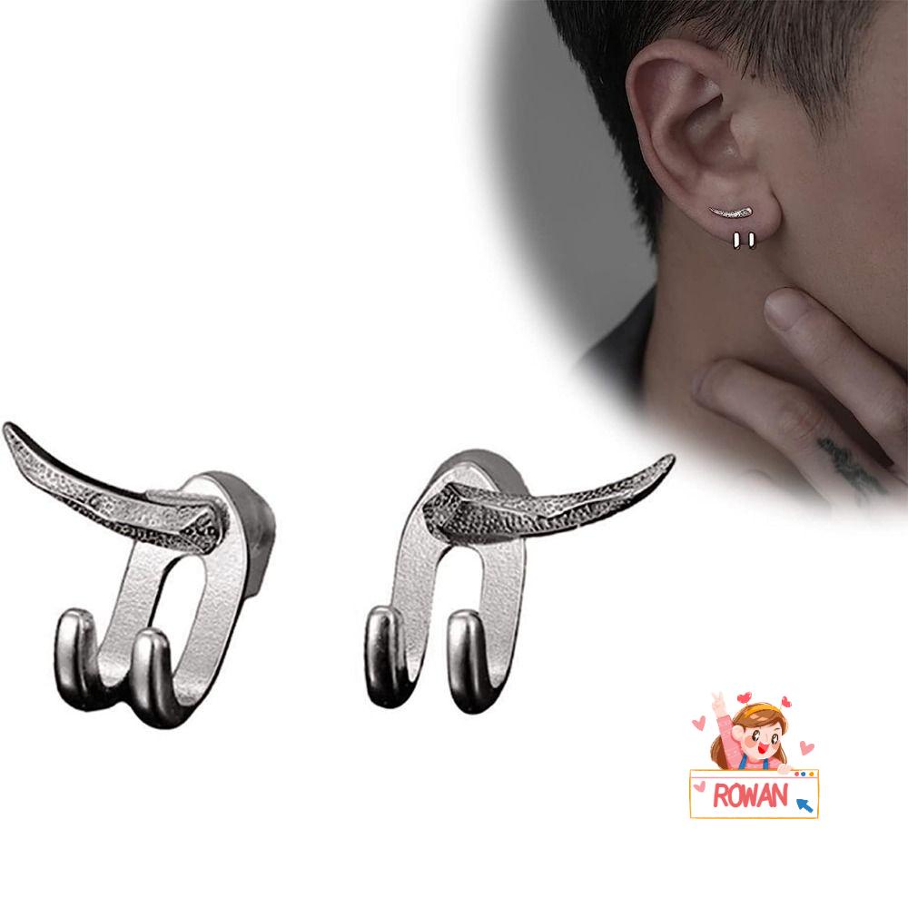 ROWANS Khuyên Tai Đinh Tán Kép Màu Bạc / Đen Phong Cách Punk Cá Tính Dành Cho Nam Nữ