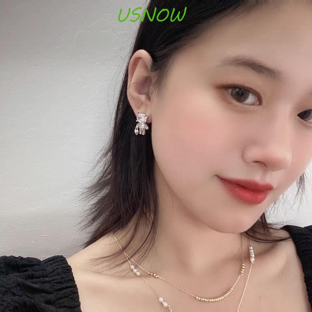 USNOW Đôi Bông Tai Hình Gấu Thời Trang Retro Dành Cho Nữ