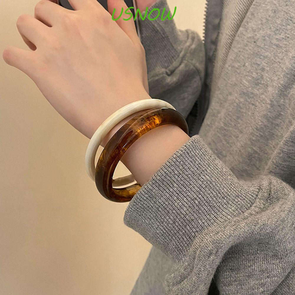 USNOW Vòng Đeo Tay Acrylic Kiểu Dáng Hình Học Phong Cách Vintage Thời Trang Cho Nữ