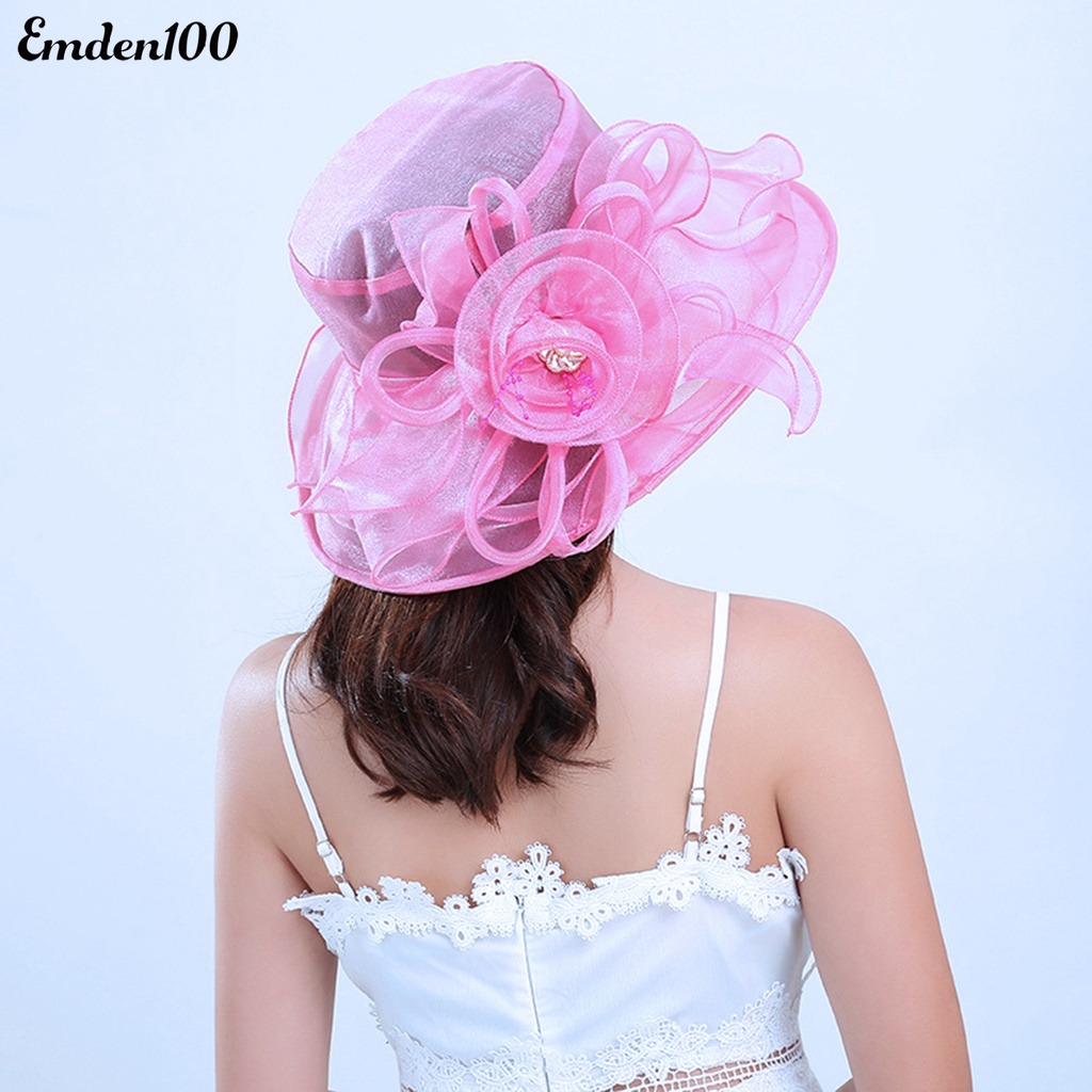 Mũ Vành Rộng Chống Nắng Đính Hoa Phối Lưới Thời Trang Đi Biển Cho Nữ