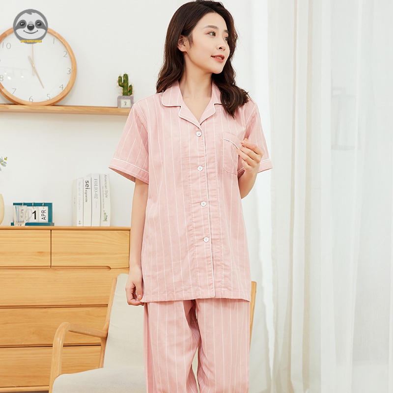 Phong Cách muji Nhật Bản Áo Dài Cặp Đôi / Đồ Ngủ Mềm Thân Thiện Với Làn Da / Quần Dài Tay Ngắn / cotton @ -