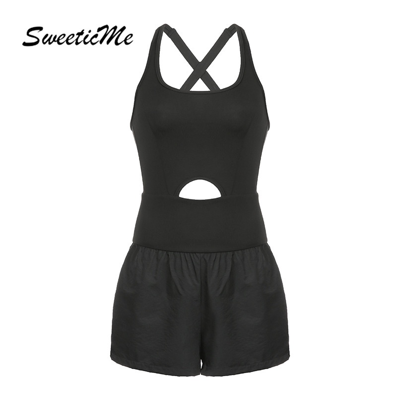 Bộ Áo Liền Quần Thể Thao Màu Trơn Hở Lưng Đan Dây Chéo Thời Trang Mới 2023 Cho Nữ