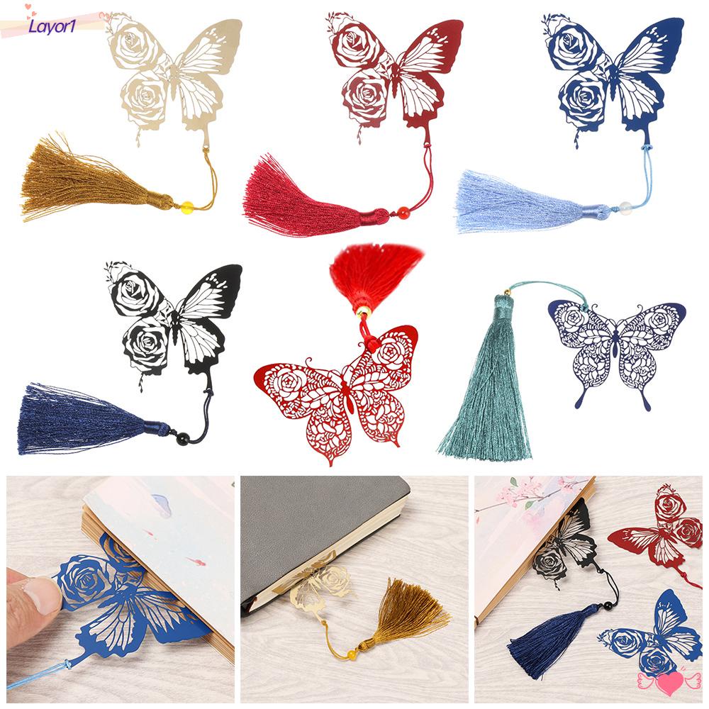 LAYOR1 Thẻ Đánh Dấu Trang Sách Bằng Đồng Thau Phối Tua Rua Xinh Xắn