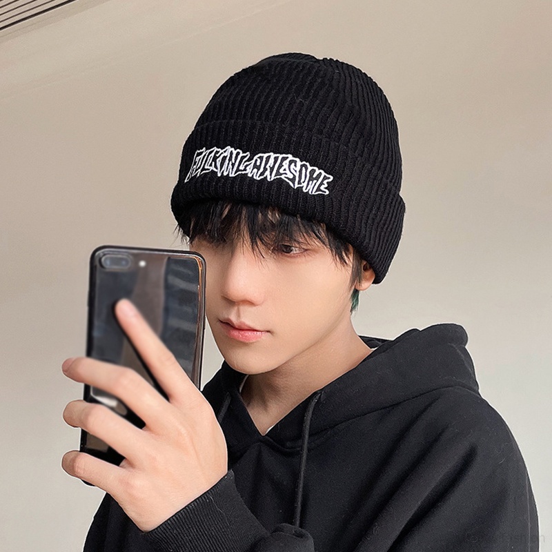 Mũ Len Thêu Chữ Phong Cách Hip hop Thời Trang Thu Đông Cho Cặp Đôi