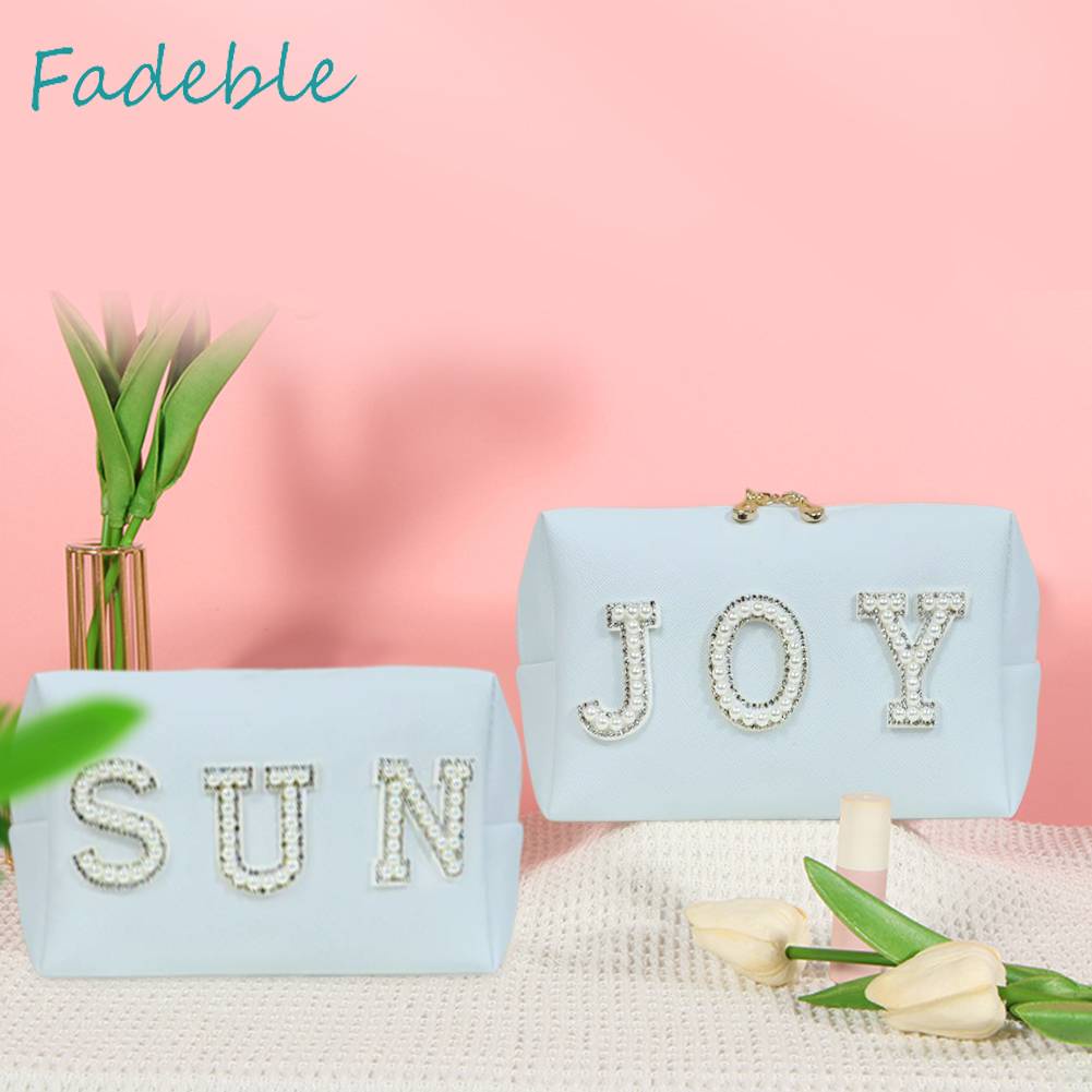 Túi Đựng Mỹ Phẩm Da PU In Chữ Có Khóa Kéo Tiện Dụng Mang Theo Du Lịch Cho Nữ