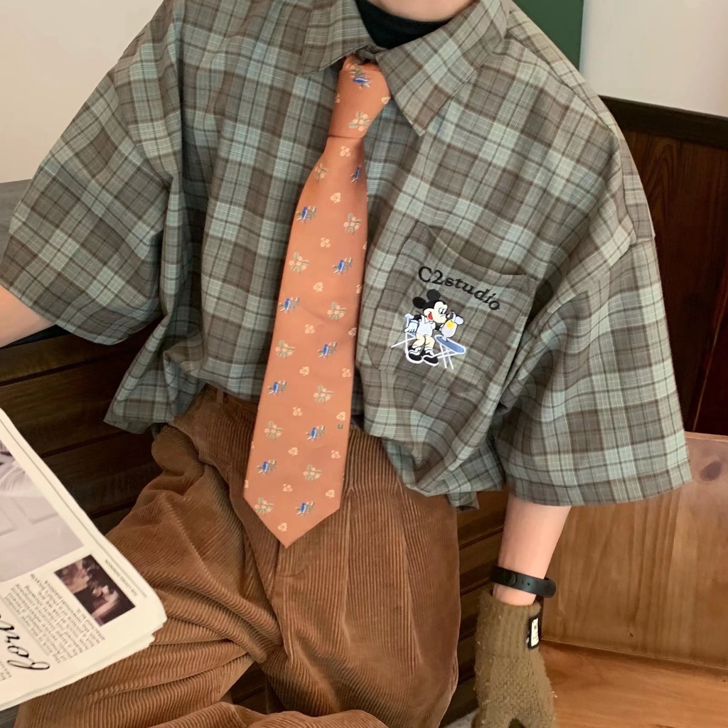 Áo Sơ Mi Tay Dài Dáng Rộng Họa Tiết Kẻ Sọc Màu Xanh Lá Phong Cách Hàn Quốc Thời Trang Mùa Hè Cho Nam