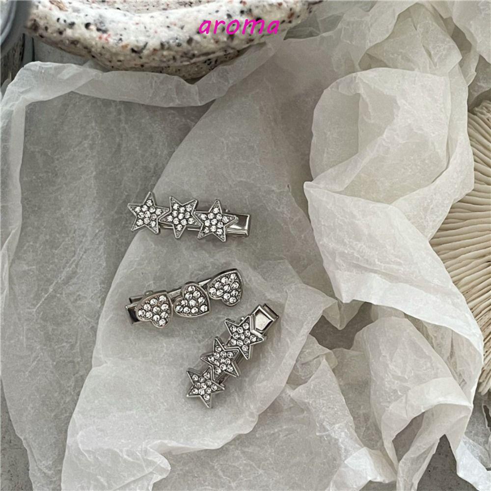 AROMA Kẹp Tóc Hình Trái Tim Bằng Kim Loại Màu Bạc Thời Trang Cho Nữ