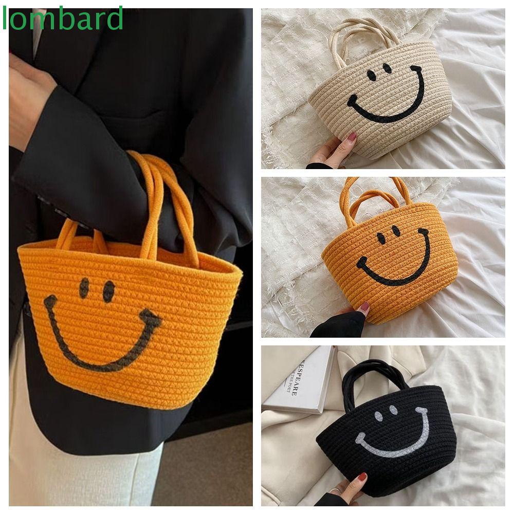 LOMBARD Túi Xách Đan Sợi Cotton Thủ Công Sức Chứa Lớn Phong Cách Vintage