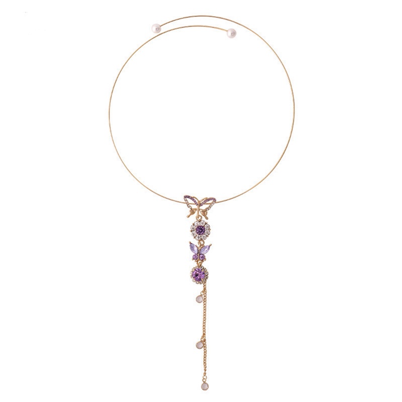 Vòng cổ Mặt Hình Bướm Màu Tím Phối Tua Rua Tùy Chỉnh Thời Trang Cho Nữ