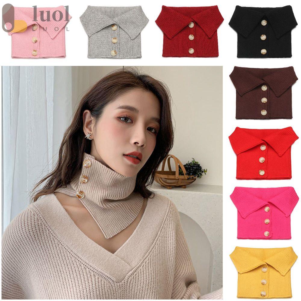 LUOL Cổ Áo Giả Dệt Kim Phối Nút Có Thể Tháo Rời Ấm Áp Thời Trang Cho