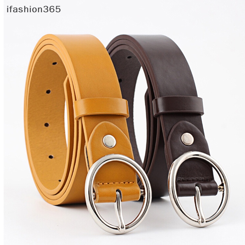 Thắt Lưng Da Màu Trơn Khóa Kim Loại Tròn Phong Cách Boho Cổ Điển Thời Trang ifashion365 Cho Nữ
