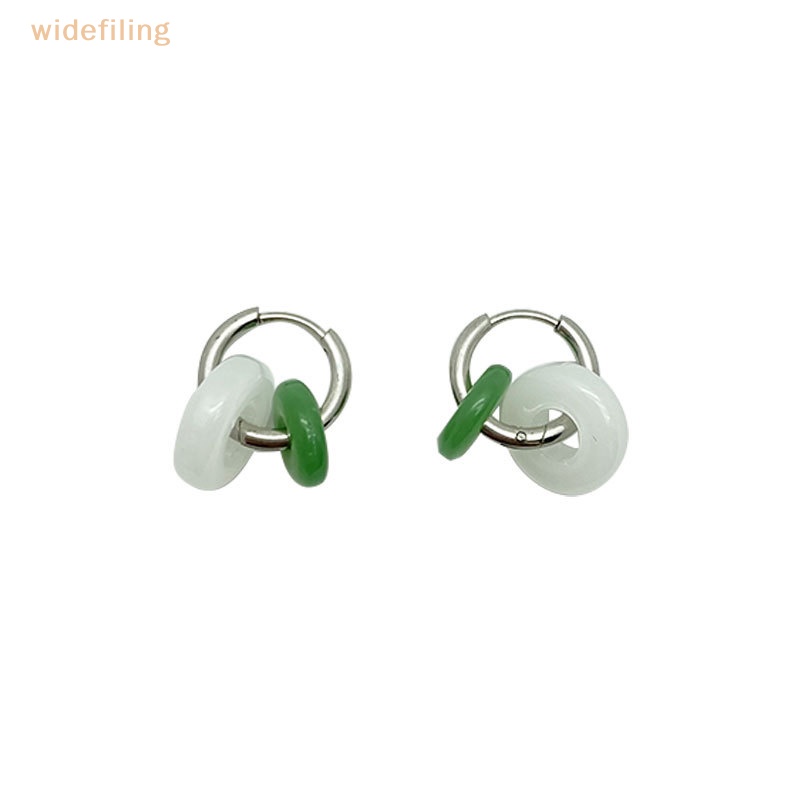 Bông Tai Y2k Hình Tròn Bằng Thép Titan Đính Ngọc Bích Phong Cách Cổ Điển Thời Trang Cho Nữ