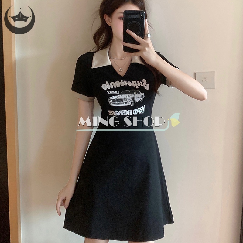 Đầm Chữ A Phối Khóa Kéo Trước Thanh Lịch Thời Trang Mùa Hè Hàn Quốc