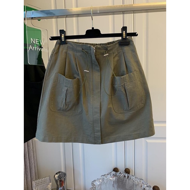 Chân Váy Ngắn Lưng Cao Dáng Rộng Phối Túi Thời Trang 2023 Dành Cho Nữ