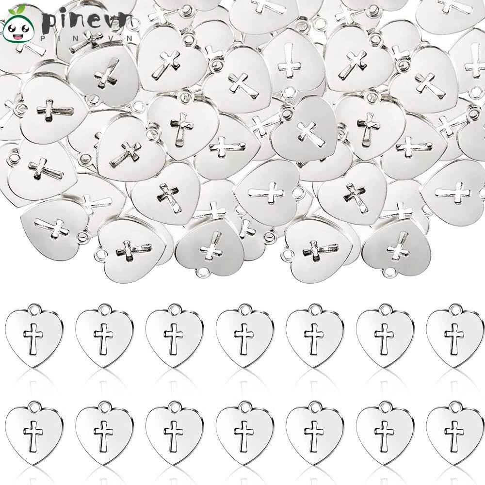 PINEVN Bộ 100 Mặt Dây Chuyền Hình Thánh Giá Trái Tim Kích Thước 17x16mm