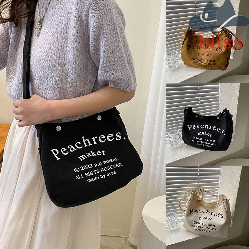 BLISS Túi Đeo Vai Vải Canvas Dáng Vuông In Chữ Phong Cách Hàn Quốc Dễ Phối Đồ Thời Trang Cho Học Sinh