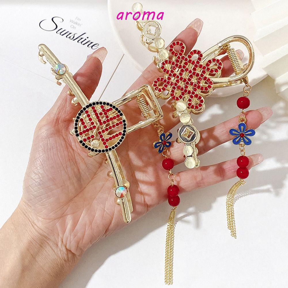 AROMA Kẹp Tóc Càng Cua Đính Hạt Phối Tua Rua Phong Cách Trung Hoa Cổ Điển Ngọt Ngào