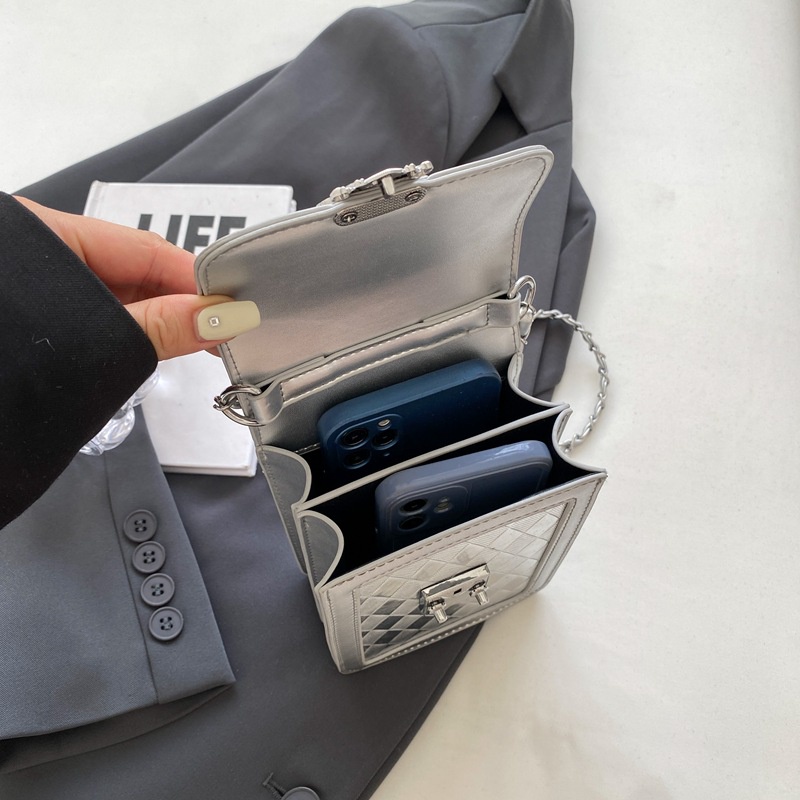 Túi Đựng Điện Thoại Đeo Chéo Vai Niche Senior Màu Bạc Điều Chỉnh Được Có Dây Xích