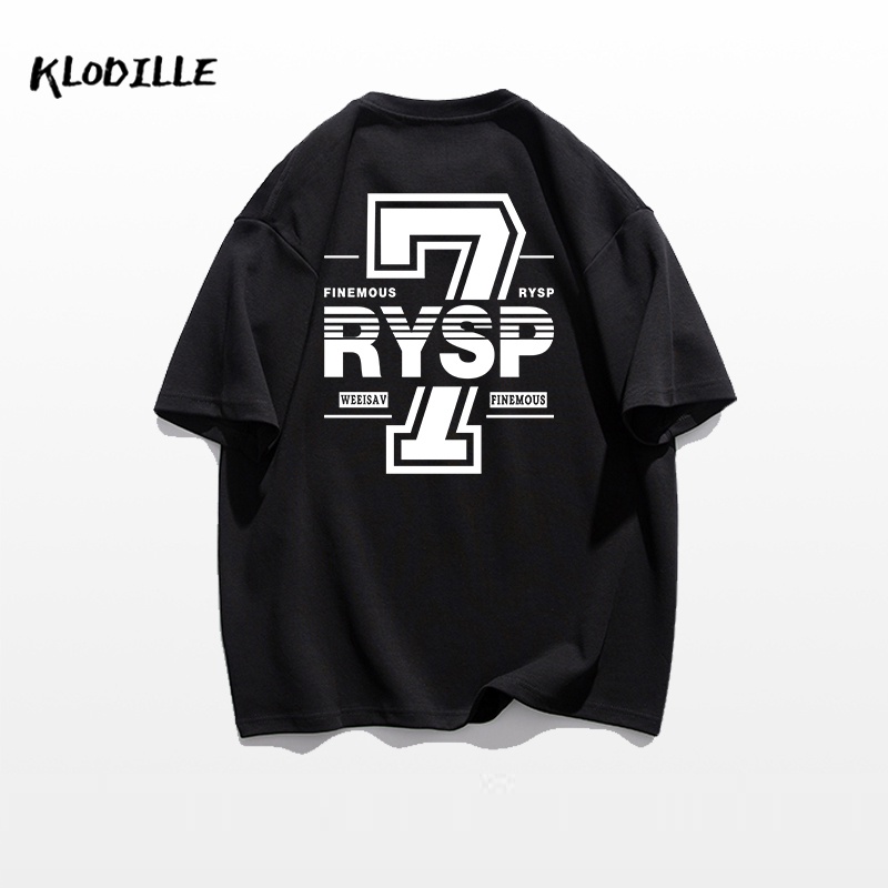 Áo thun KLODILLE 100% cotton tay ngắn dáng rộng in hoạ tiết đơn giản trẻ trung cho nam