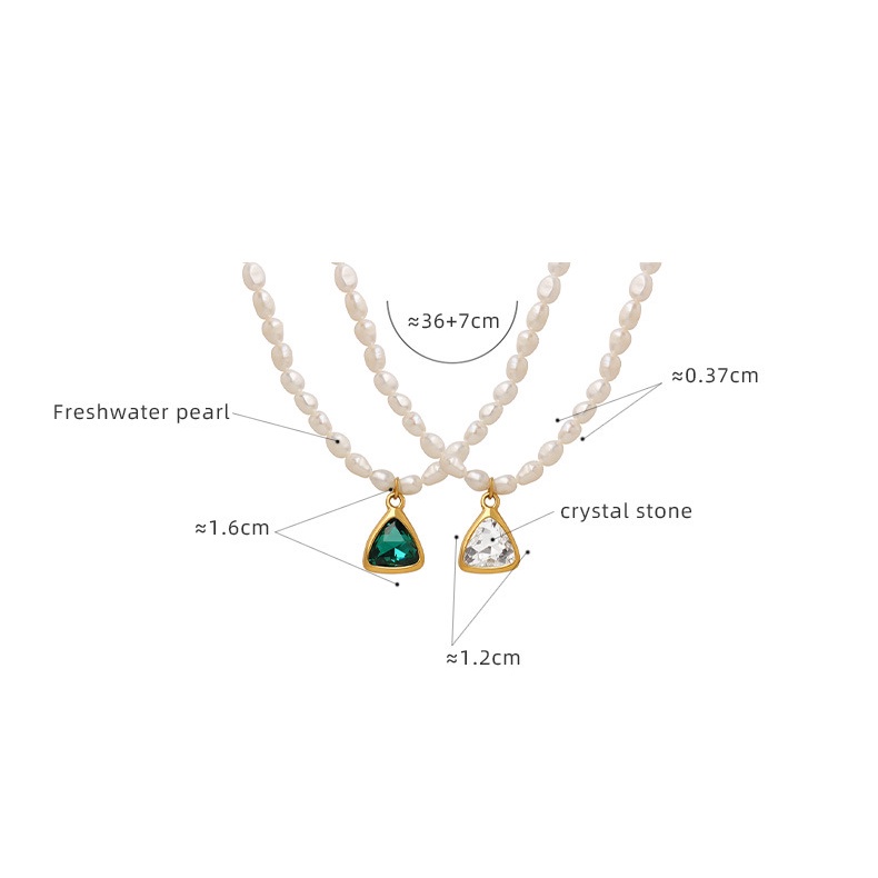 Vòng cổ Hai Màu Ngọc Trai Pha Lê Xanh Lá Và Trắng Thời Trang Cá Tính Phong Cách Pháp Mới