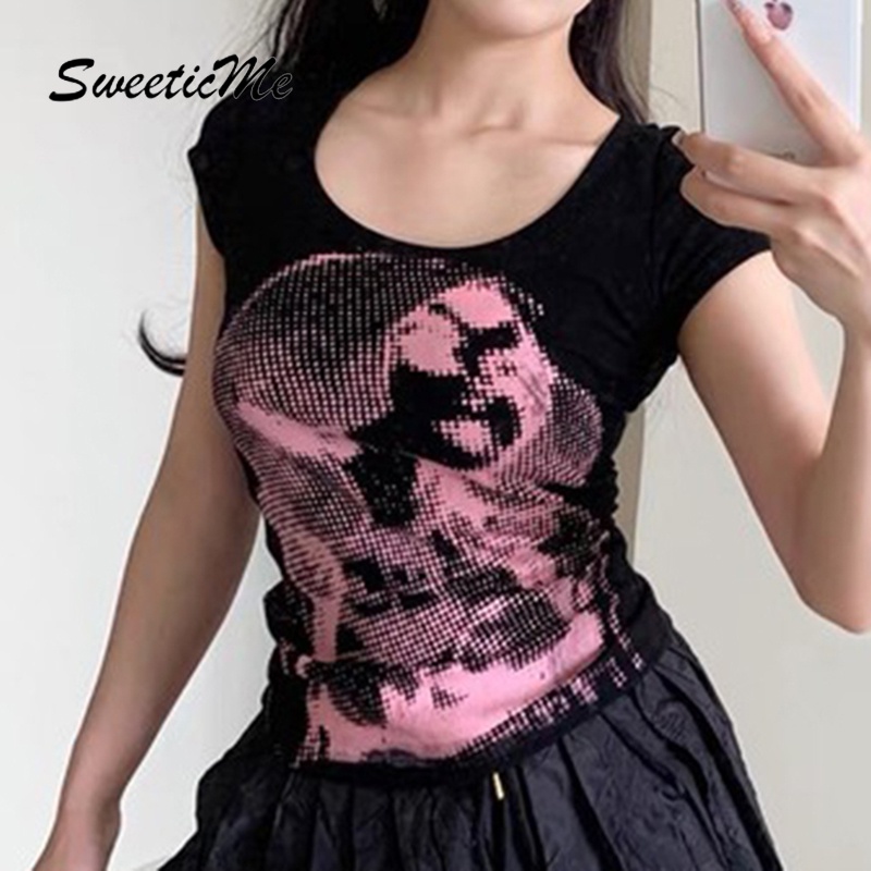 Áo Thun Tay Ngắn Cổ Tròn In Họa Tiết Thời Trang 2023 Cho Nữ