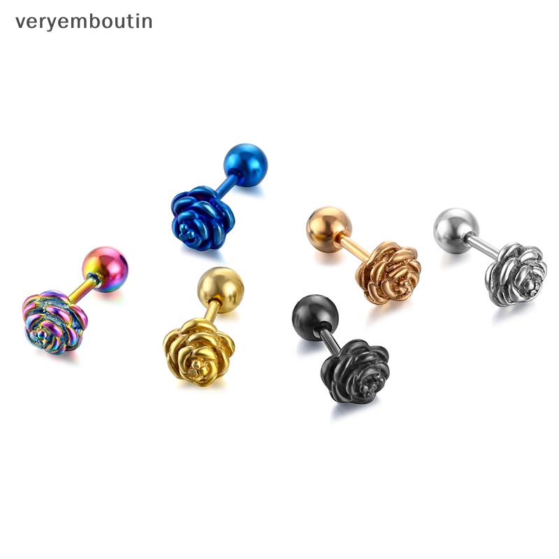 Khuyên Tai Dạng Hạt Hình Hoa Hồng Nhỏ Bằng Thép Không Gỉ Nhiều Màu Sắc Thời Trang