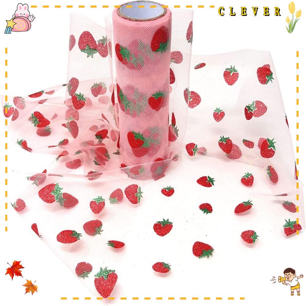 Cuộn Vải Tuyn Họa Tiết Dâu Tây Màu Hồng Kích Thước 6 Inch x 10 Yards Dùng Trang Trí Tiệc Sinh Nhật DIY