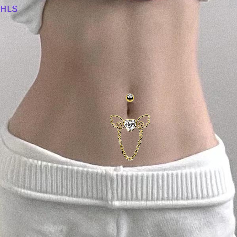 Bộ Khuyên Xỏ Rốn / Mũi / Rốn / Rốn Hình Trái Tim Pha Lê Màu Vàng Cá Tính Dành Cho Bạn Nữ