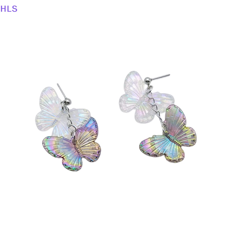 Bông Tai Hình Bướm Màu Laser Phong Cách Retro Thời Trang