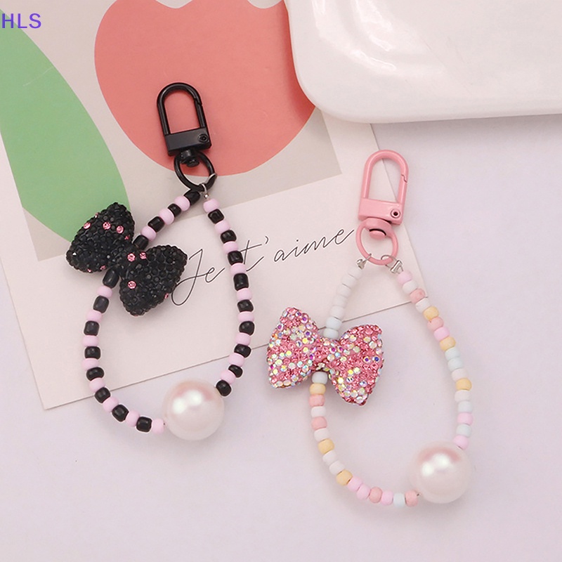 Móc Khóa Đính Hạt Kim Cương / Nơ / Hoa Dễ Thương Dùng Trang Trí Ba Lô / Móc Khóa