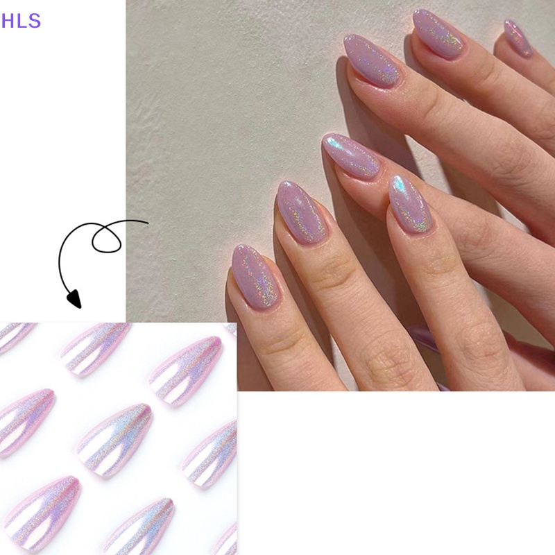 [HLS] Móng Tay Giả Dài Màu Tím Kim Tuyến Cực Quang Có Thể Tháo Rời