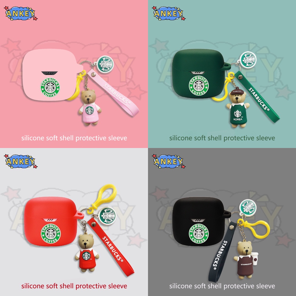 For JBL Tune Flex 225 220 Buds Beam Earphone Silicone Case Cute Bear Earbuds Protective Headphone Cover Headset with Pendant