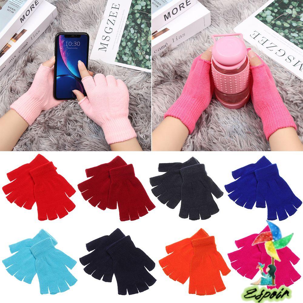 ESPO Găng Tay Len Hở Ngón Giữ Ấm Màu Sắc Ngọt Ngào