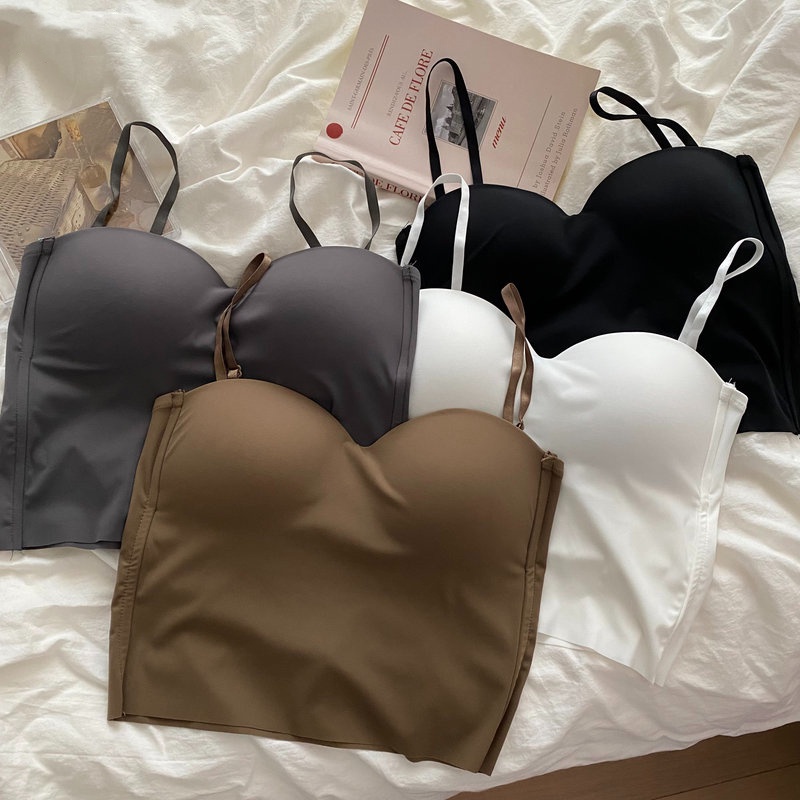 Áo hai dây liền mạch cho phụ nữ áo crop top thể dục mùa hè mỏng thanh lịch sexy all-match giản dị one-piece ice silk đồ lót tanks top