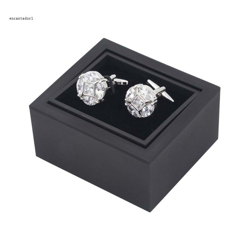 ✿ Hộp Đựng Trang Sức Nắp Gập Màu Đen Có Khuy Măng Sét