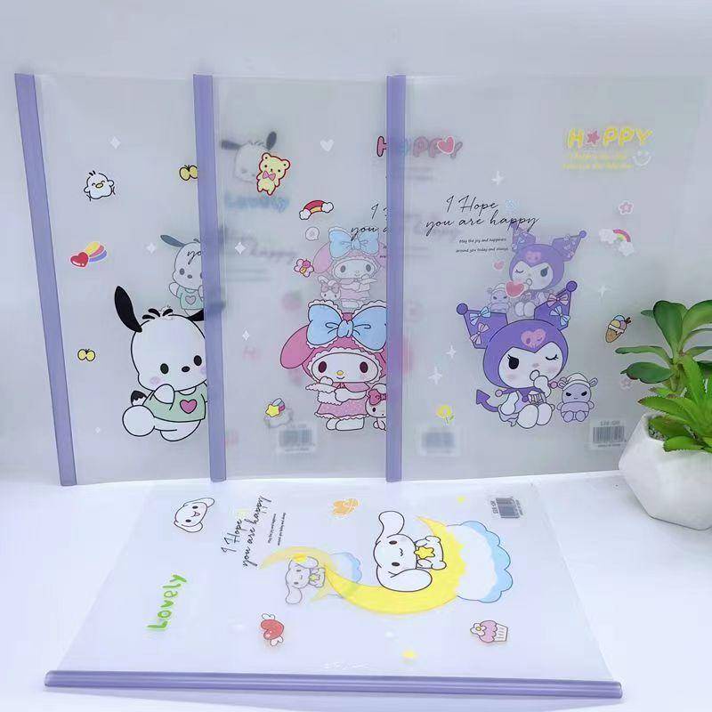 SANRIO Set 4 Bìa Kẹp Tài Liệu Khổ A4 Bằng PVC Họa Tiết Hoạt Hình Mymelody Kuromi Cinnamoroll Pochacco