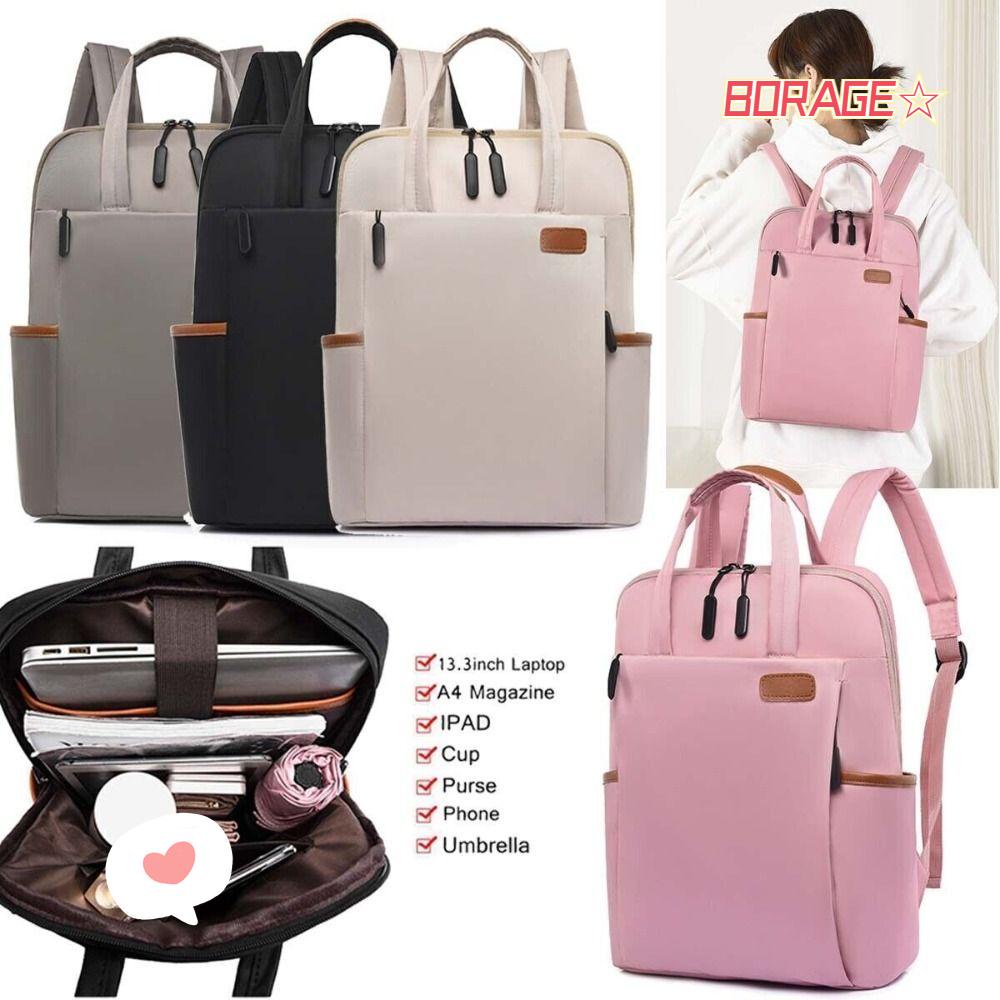 BORAG Ba Lô Vải Oxford Đựng Laptop Chống Thấm Nước Màu Đen / Kaki / Hồng / Be Thời Trang Thường Ngày Dùng Ngoài Trời