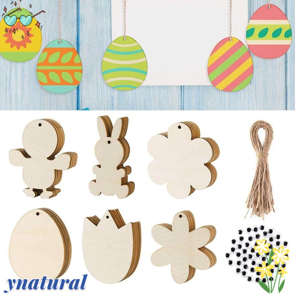 YNATURAL Set 6 Phụ Kiện Treo Trang Trí Hình Thỏ Phục Sinh Bằng Gỗ DIY